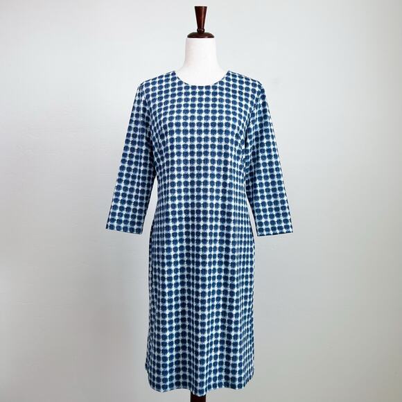 J. McLaughlin Blue Dot Stretchy Crew Neck Sheath Dress - Picture 1 of 10